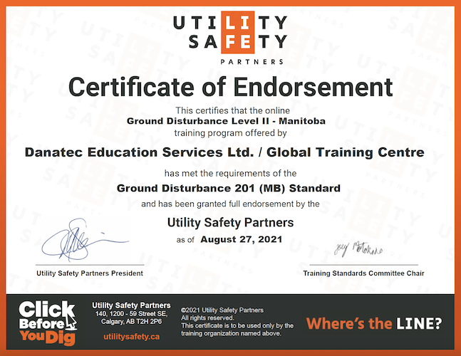 Utility Safety Partners - Manitoba Certificate of Endorsement