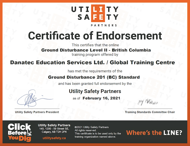 Utility Safety Partners - British Columbia Certificate of Endorsement