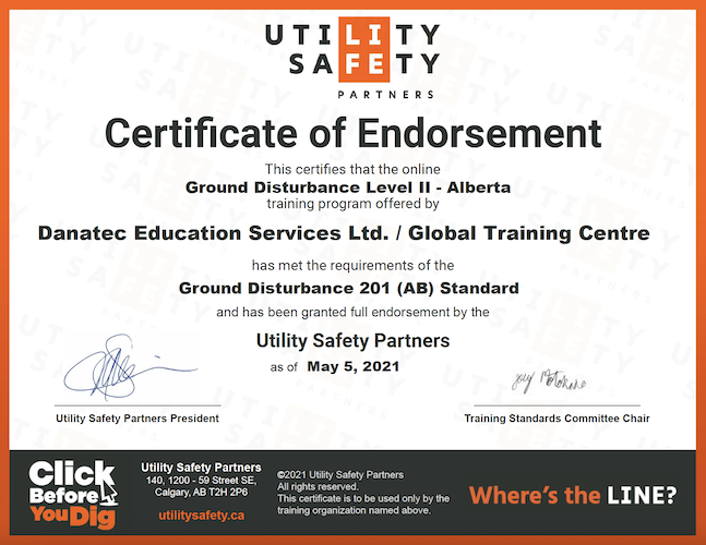 Utility Safety Partners - Alberta Certificate of Endorsement